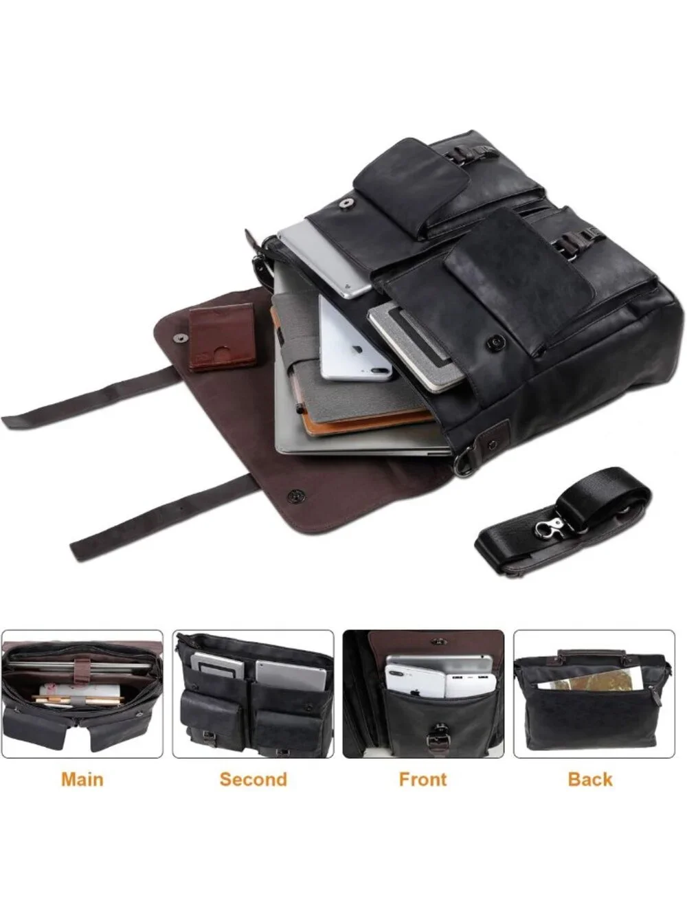Vintage Leather Messenger Bag for Men, 15.6